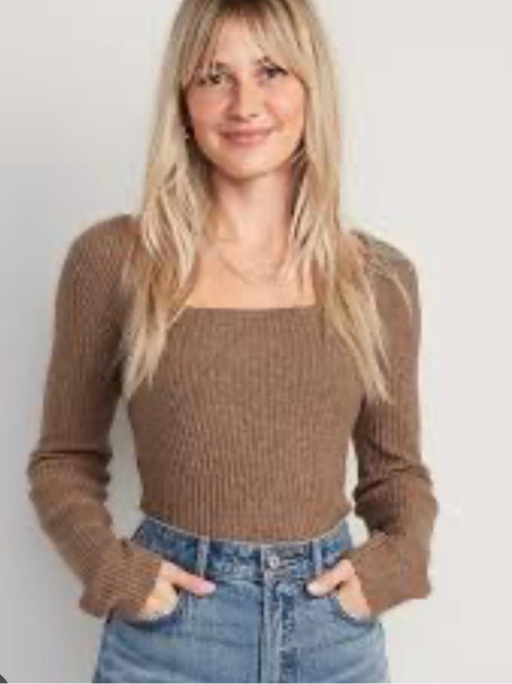 Old Navy Ribbed Square-Neck Sweater Top in Taupe